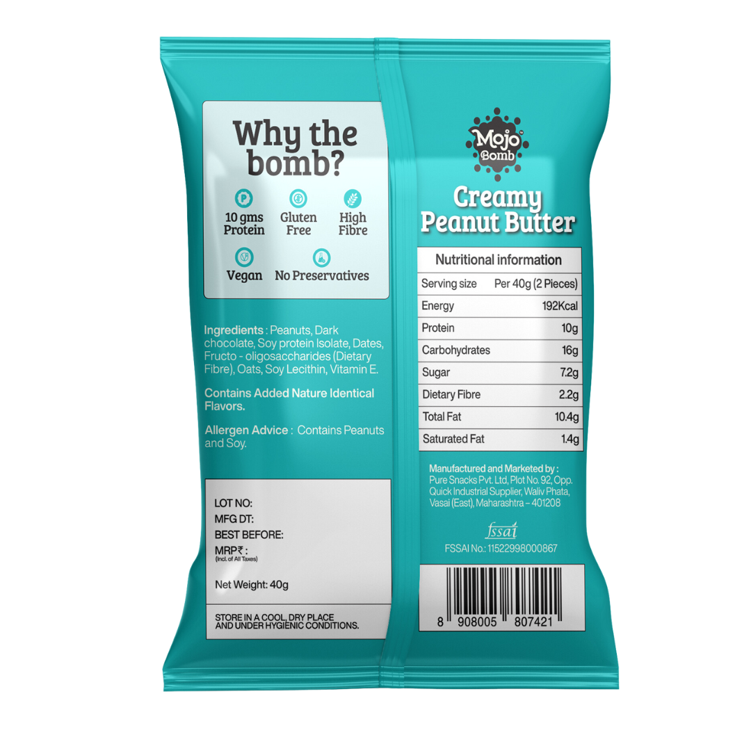 Protein Bombs Variety Pack - Peanut Butter, Hazelnut and Mocha (10g Protein), 240g - Pack of 6 | Vegan | Gluten Free - Mojo Snacks
