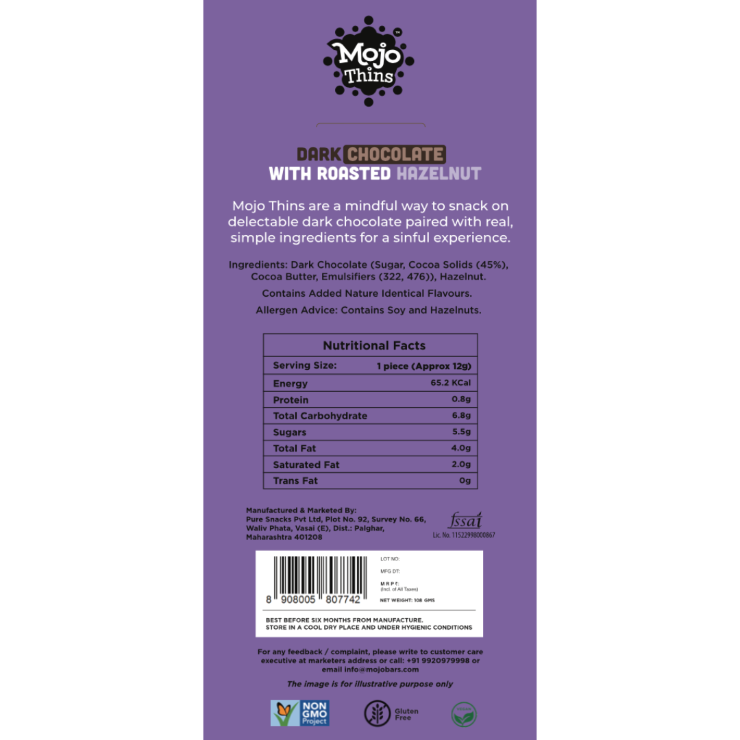 Dark Chocolate Assorted Combo of 3 (Almond Sea Salt, Hazelnut, Mint with Quinoa Crisps), 324g - Mojo Snacks