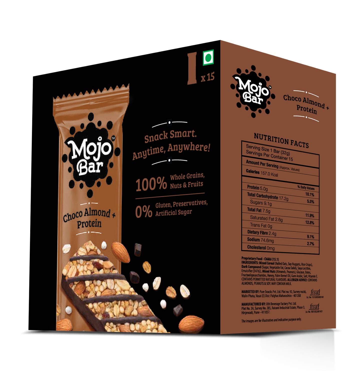 Choco Almond + Protein, 480g (Pack Of 15) - Mojo Snacks