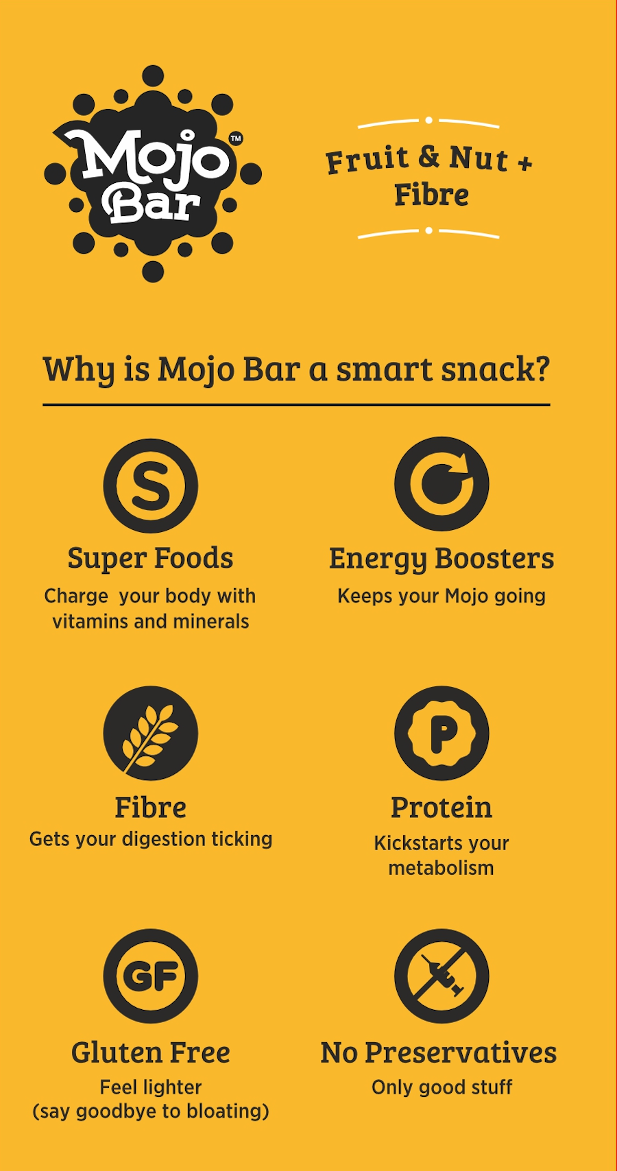 Fruit & Nut + Fibre Energy Bar (Pack of 15), 480g - Mojo Snacks