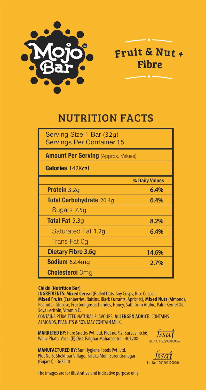 Fruit & Nut + Fibre Energy Bar (Pack of 15), 480g - Mojo Snacks
