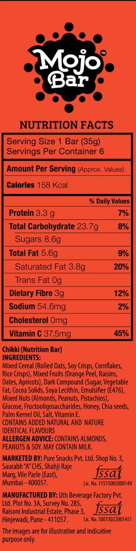 Orange Dark Chocolate + Vitamin C, 192g (Pack of 6) - Mojo Snacks
