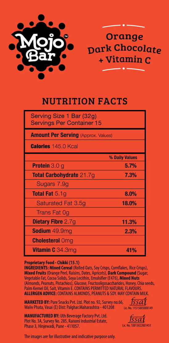 Orange Dark Chocolate + Vitamin C, 480g (Pack of 15) - Mojo Snacks