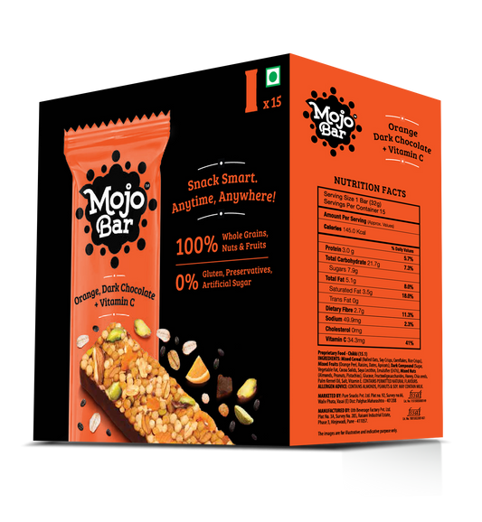 Orange Dark Chocolate + Vitamin C, 480g (Pack of 15) - Mojo Snacks