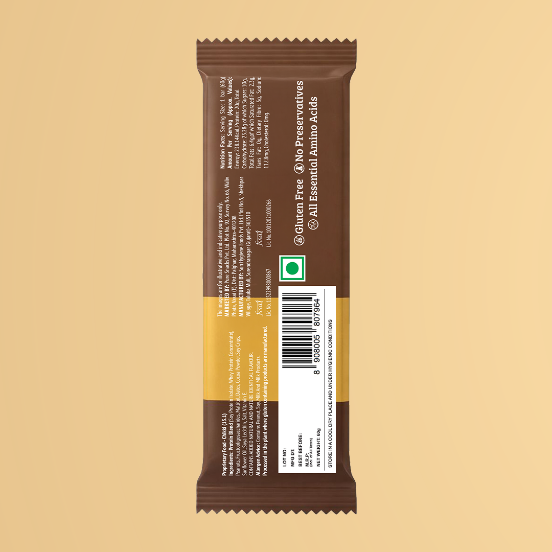 MojoBars Choco Nut Protein Bar 60g (Pack of 4) | 20g Protein | Sugar Free | 5g Fiber | Whey & Soy Protein | Peanut Cocoa Flavor - Mojo Snacks