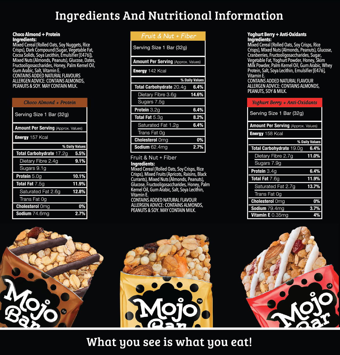 Assorted Pack of 6, 192g (Choco Almond, Yoghurt Berry & Fruit & Nut) - Mojo Snacks