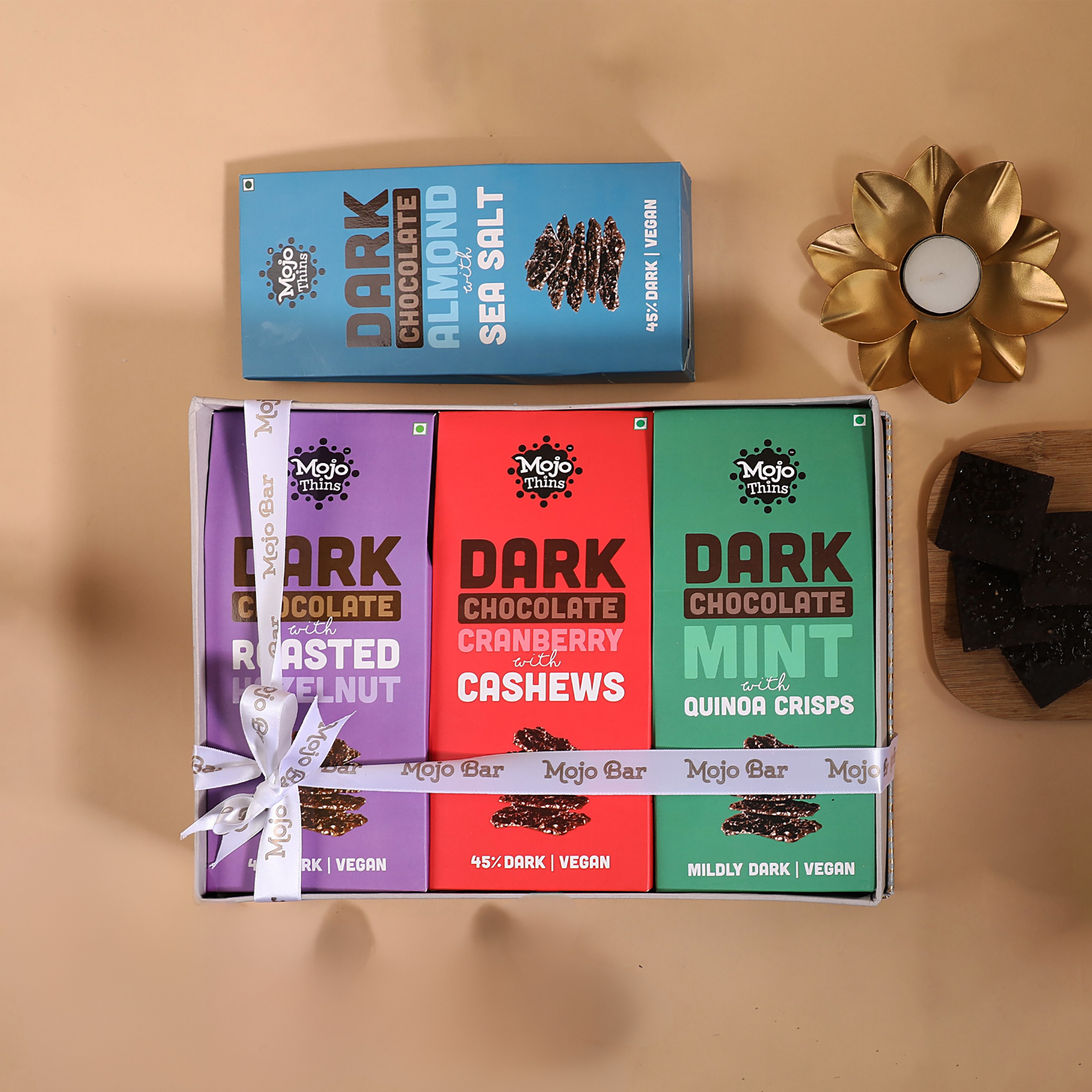MOJO Celebrations Hamper - Assorted Dark Chocolate Thins (Gift Hamper + Personalised Note) - Mojo Snacks