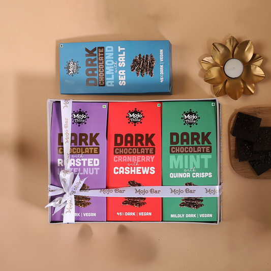 MOJO Celebrations Hamper - Assorted Dark Chocolate Thins (Gift Hamper + Personalised Note) - Mojo Snacks