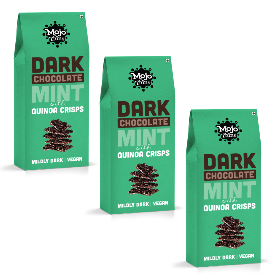Mildly Dark Chocolate Mint with Quinoa Crisps (Pack of 3), 324 g - Mojo Snacks