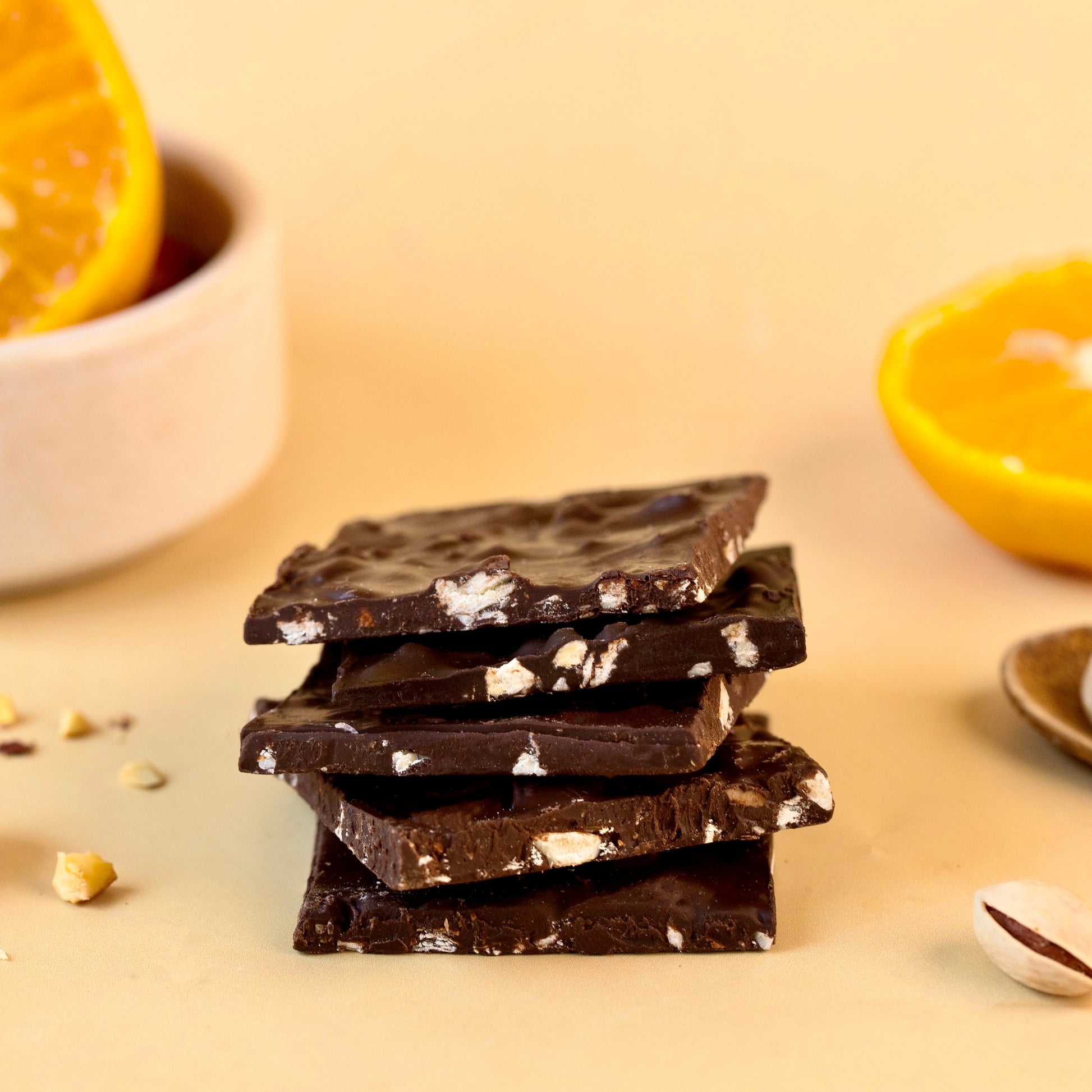45% Dark Chocolate Orange with Pistachios (100g) - Mojo Snacks