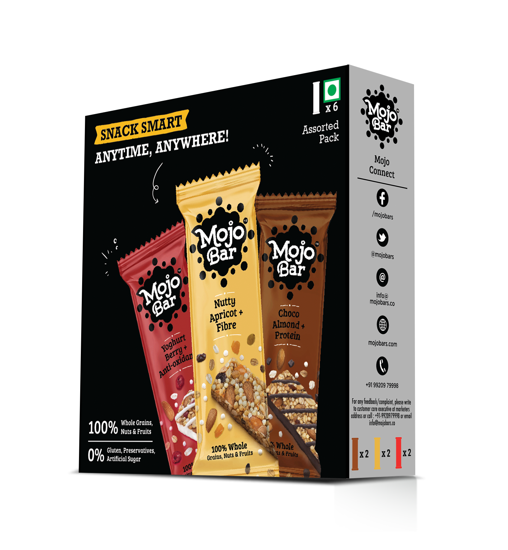 Assorted Pack of 6, 192g (Choco Almond, Yoghurt Berry & Nutty Apricot) - Mojo Snacks