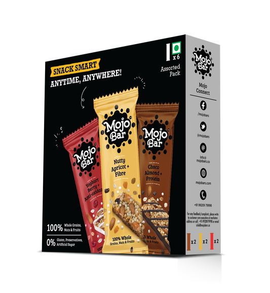Assorted Pack of 6, 192g (Choco Almond, Yoghurt Berry & Nutty Apricot) - Mojo Snacks