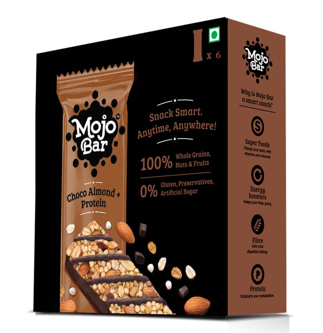 Choco Almond + Protein, 192g (Pack Of 6) - Mojo Snacks