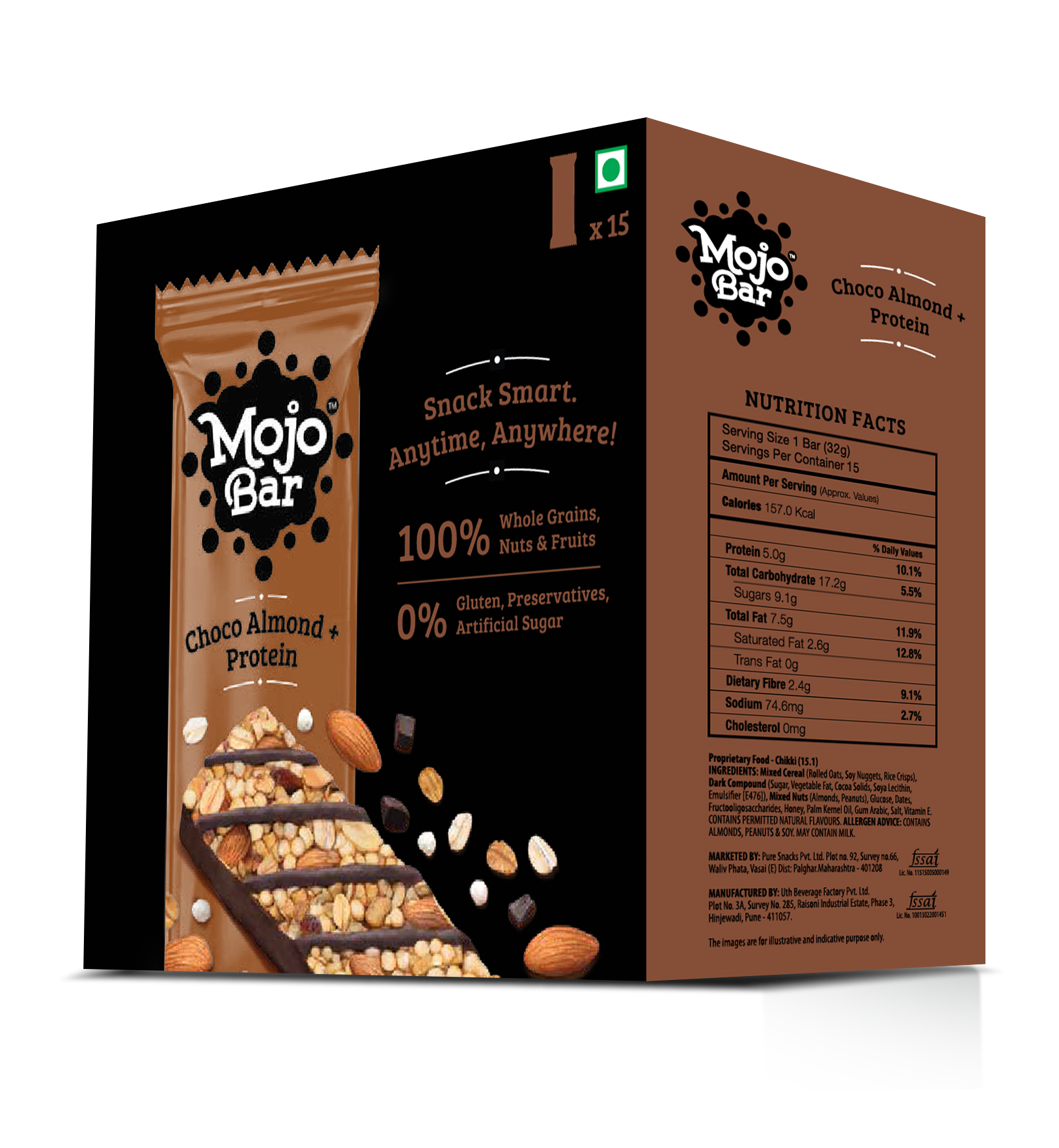 Choco Almond + Protein, 480g (Pack Of 15) - Mojo Snacks