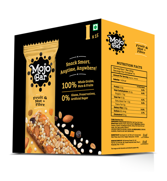 Fruit & Nut + Fibre Energy Bar (Pack of 15), 480g - Mojo Snacks