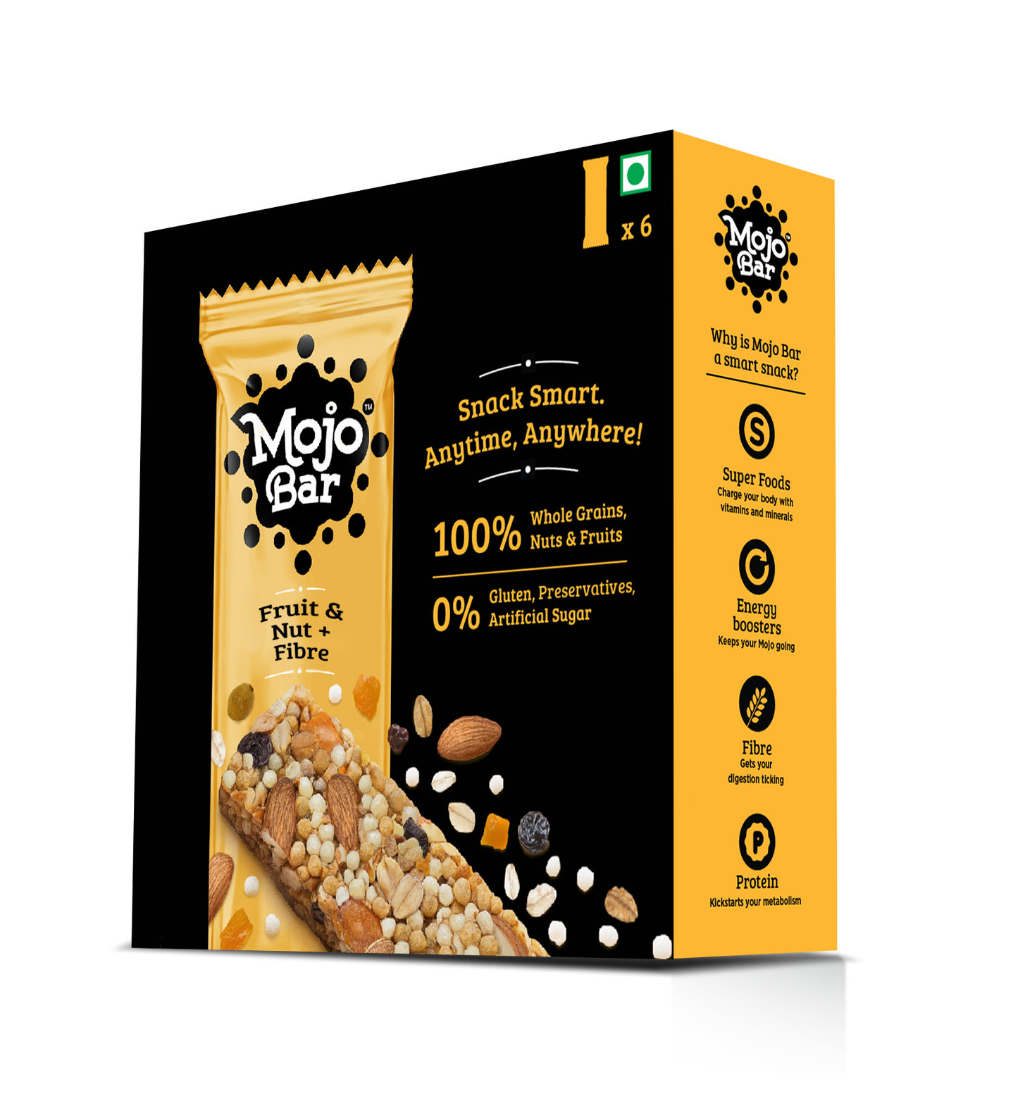 Fruit & Nut + Fibre Energy Bar (Pack of 6), 192g - Mojo Snacks