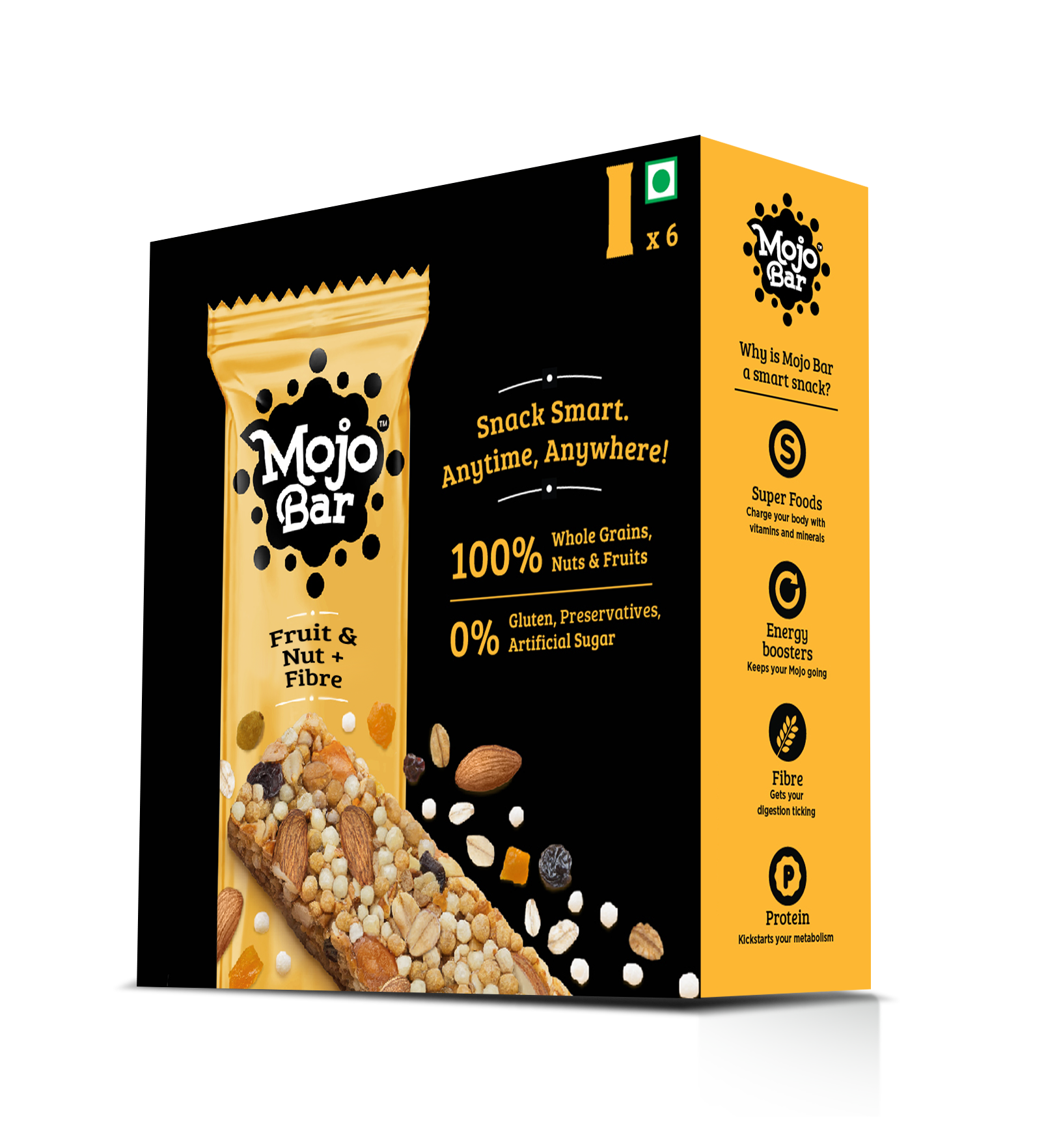 Fruit & Nut + Fibre Energy Bar (Pack of 6), 192g - Mojo Snacks