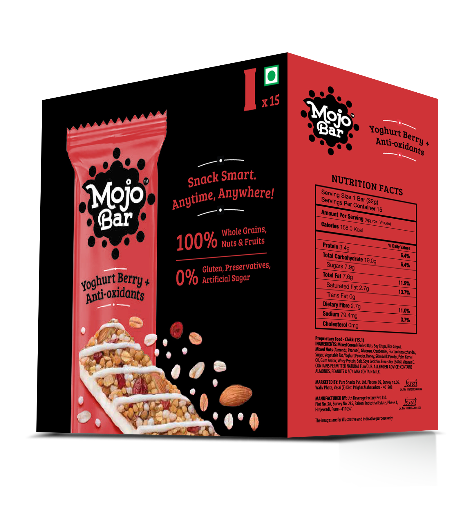 Yoghurt Berry Anti Oxidant, 480g (Pack of 15) - Mojo Snacks